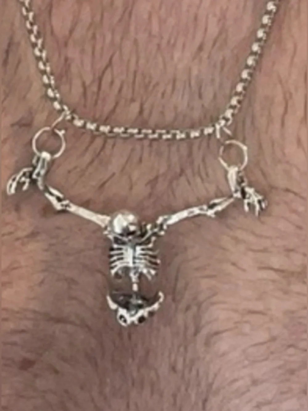 Mens Necklace Skeleton Hanging Silver Tone Goth Halloween New With Tags